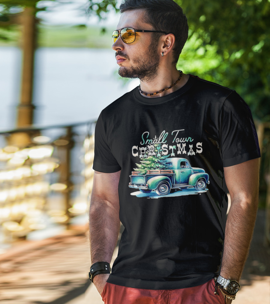 Small Town Christmas Vintage Truck And Tree T-Shirt