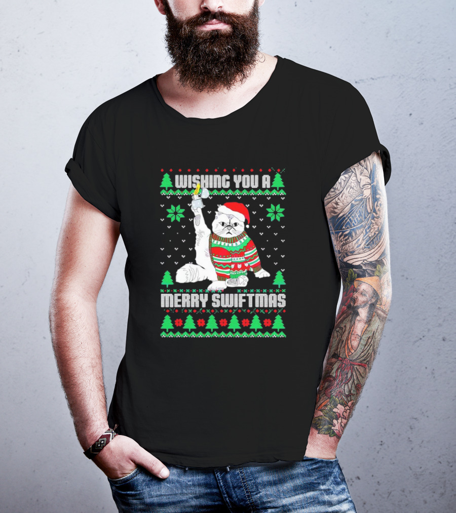 Wishing You A Merry Swiftmas Cat Santa Ugly Christmas T-Shirt