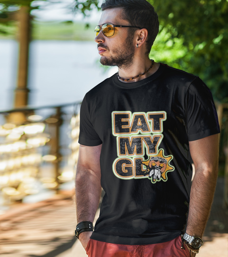 EAT MY GLO Sun Cartoon Eating Globe T-Shirt