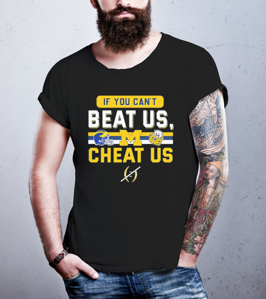 If You Can't Beat Us Cheat Us Michigan Wolverines Helmet Logo And Mascot T-Shirt