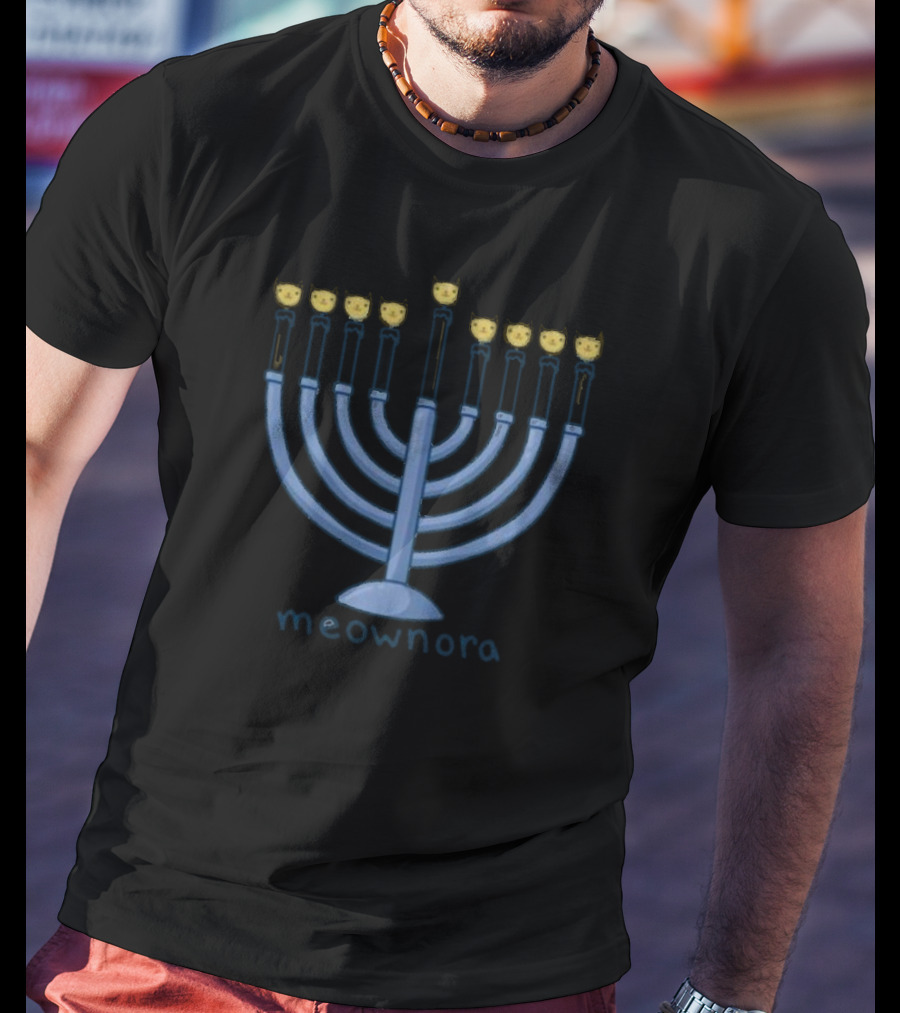 Meownora Cat Menorah Hanukkah Candles T-Shirt