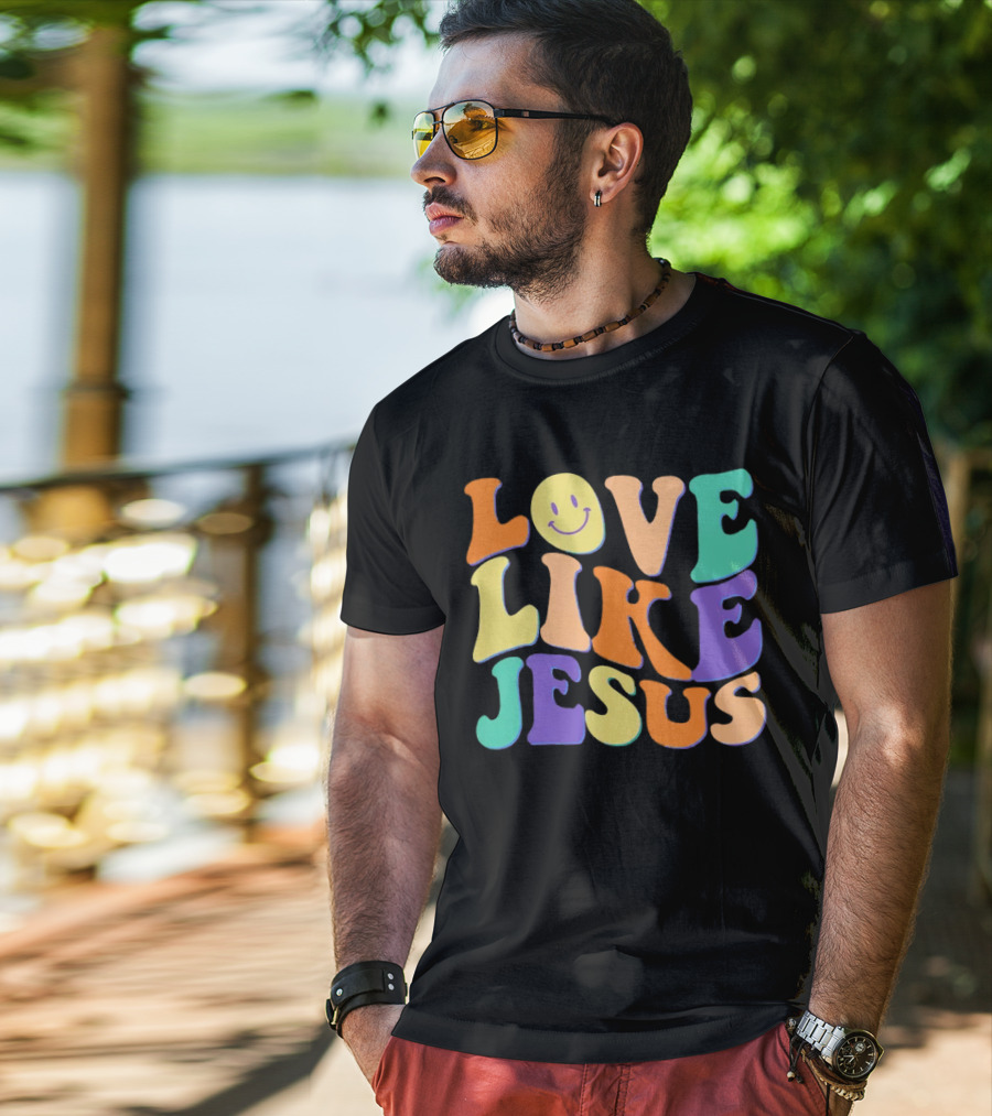 Love Like Jesus Colorful Retro 60s Smiley Face T-Shirt