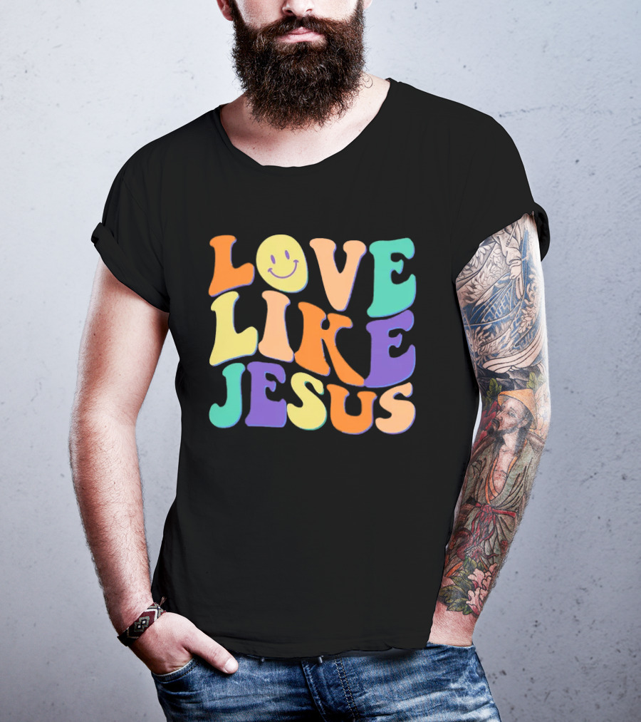 Love Like Jesus Colorful Retro 60s Smiley Face T-Shirt