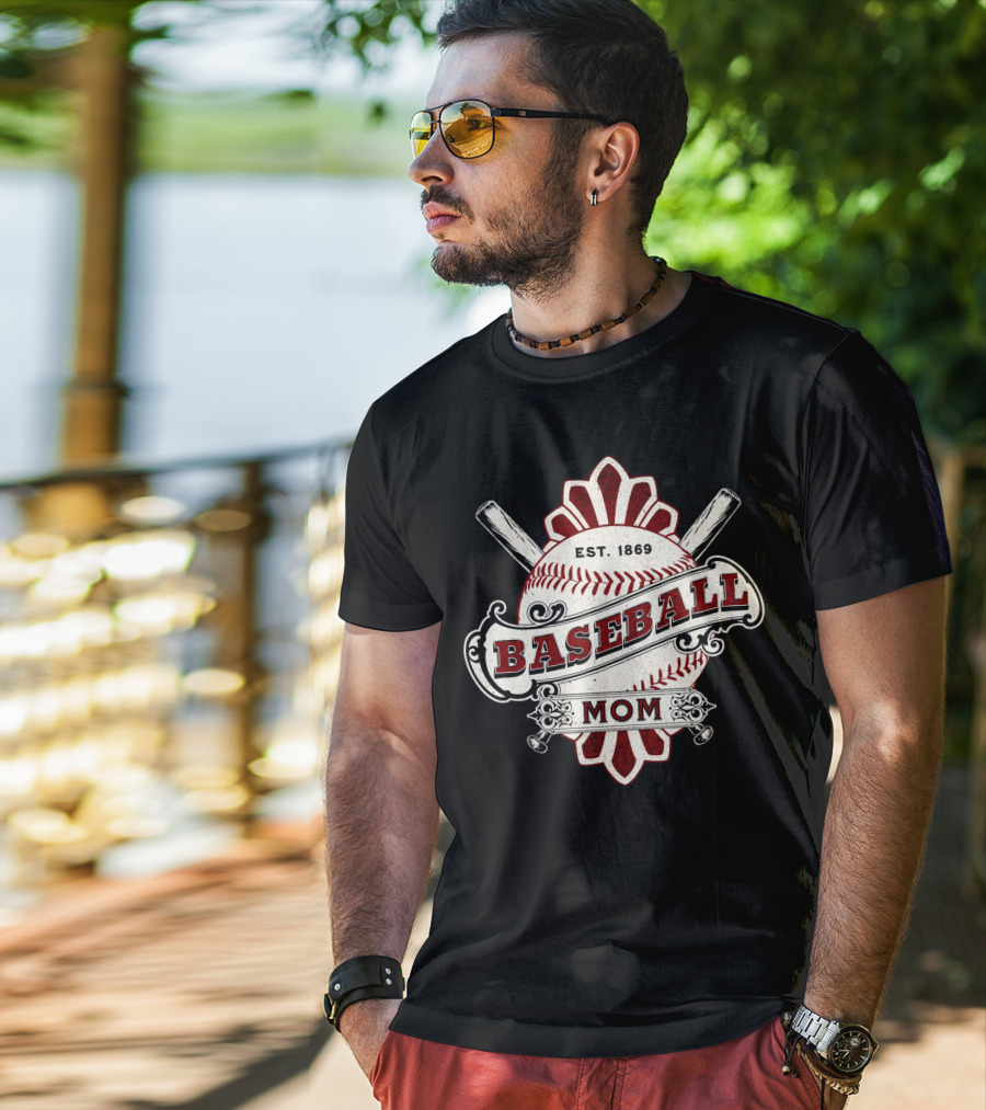 Baseball Mom Est. 1869 Vintage Bat And Ball Emblem T-Shirt