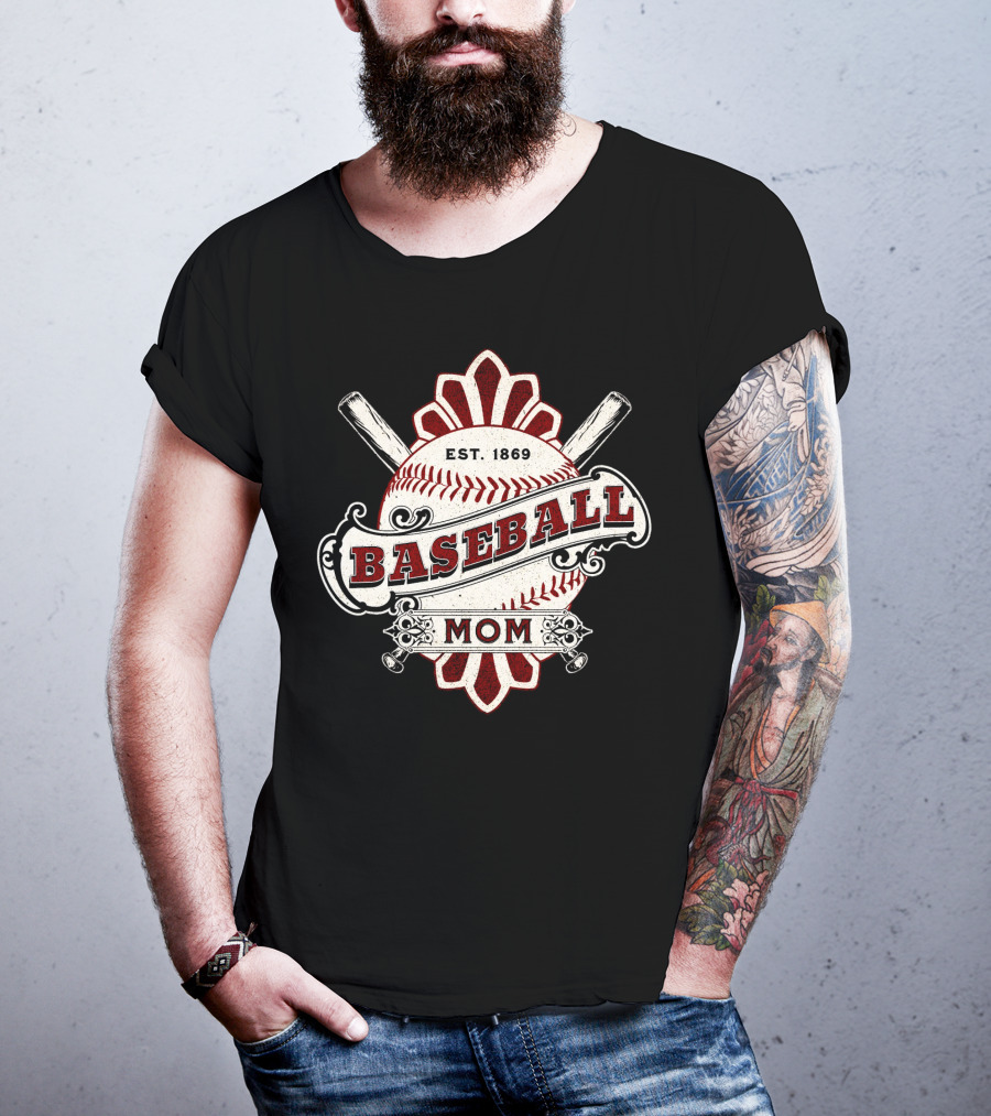 Baseball Mom Est. 1869 Vintage Bat And Ball Emblem T-Shirt
