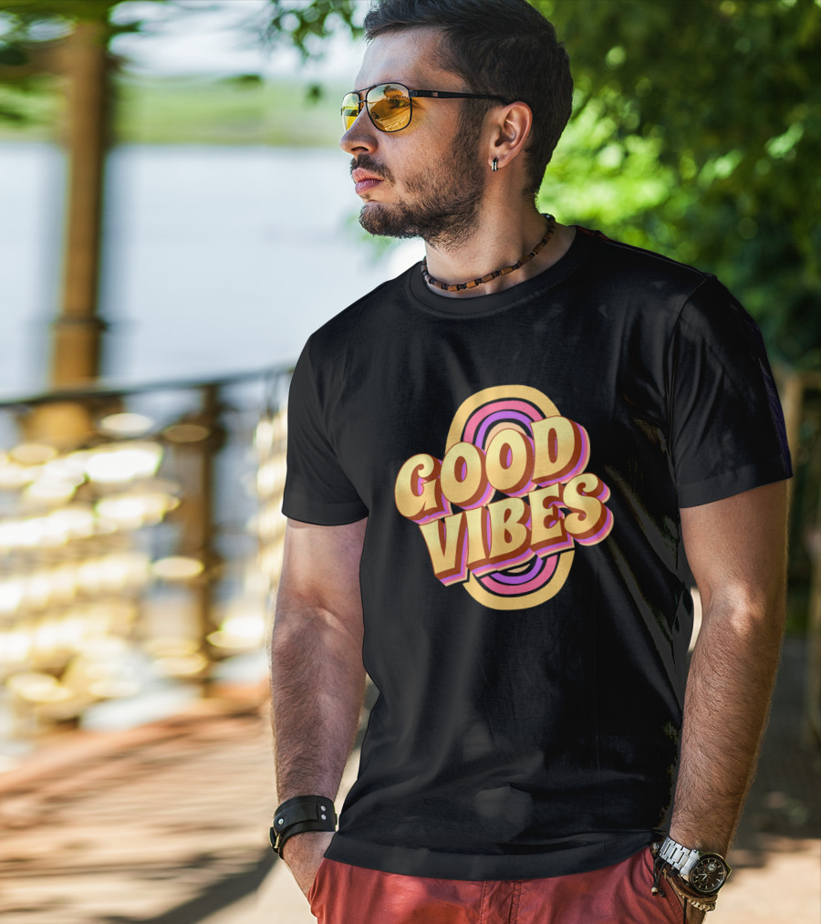 Good Vibes Retro Typography Colorful 70s T-Shirt