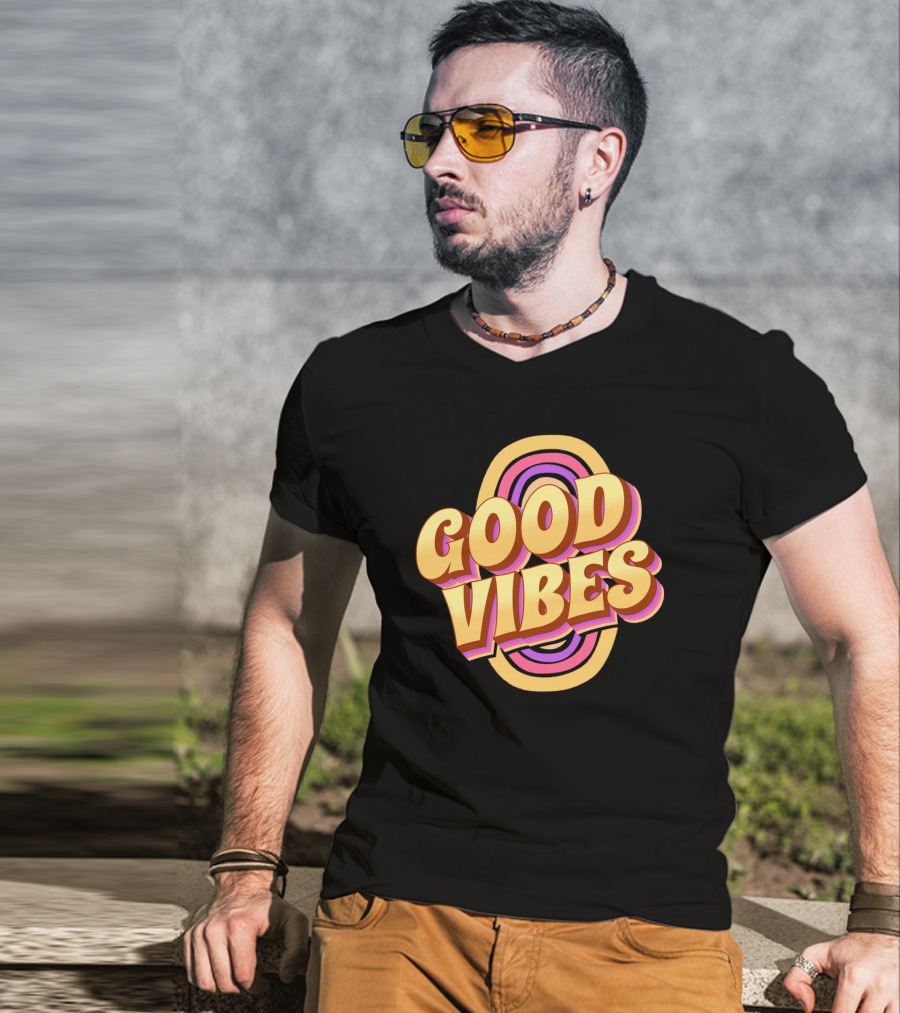 Good Vibes Retro Typography Colorful 70s T-Shirt