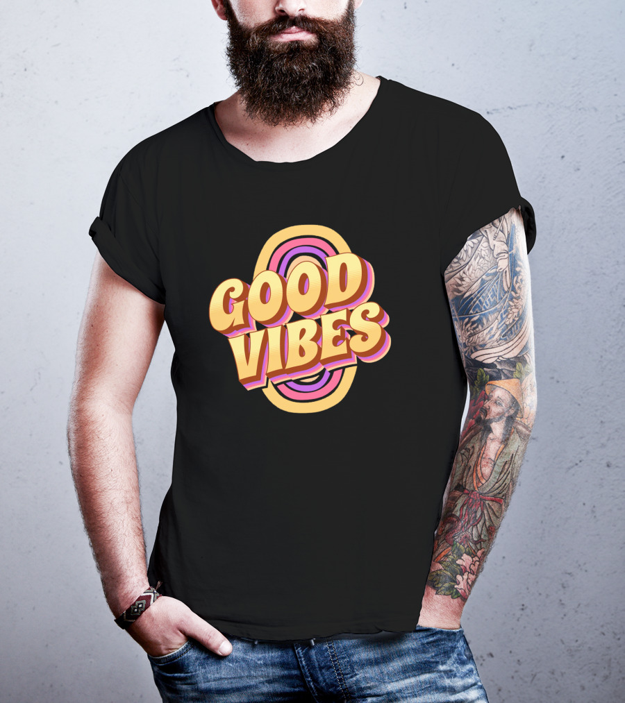 Good Vibes Retro Typography Colorful 70s T-Shirt