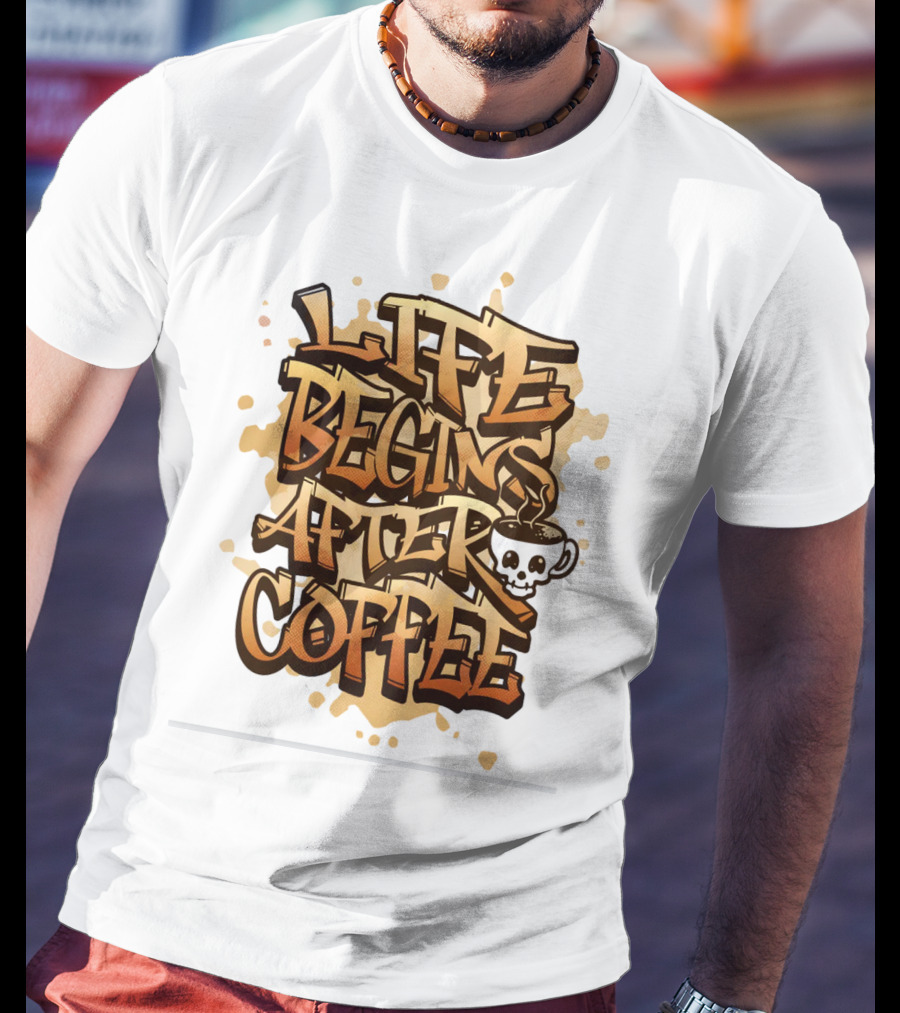 Life Begins After Coffee Graffiti Skull T-Shirt