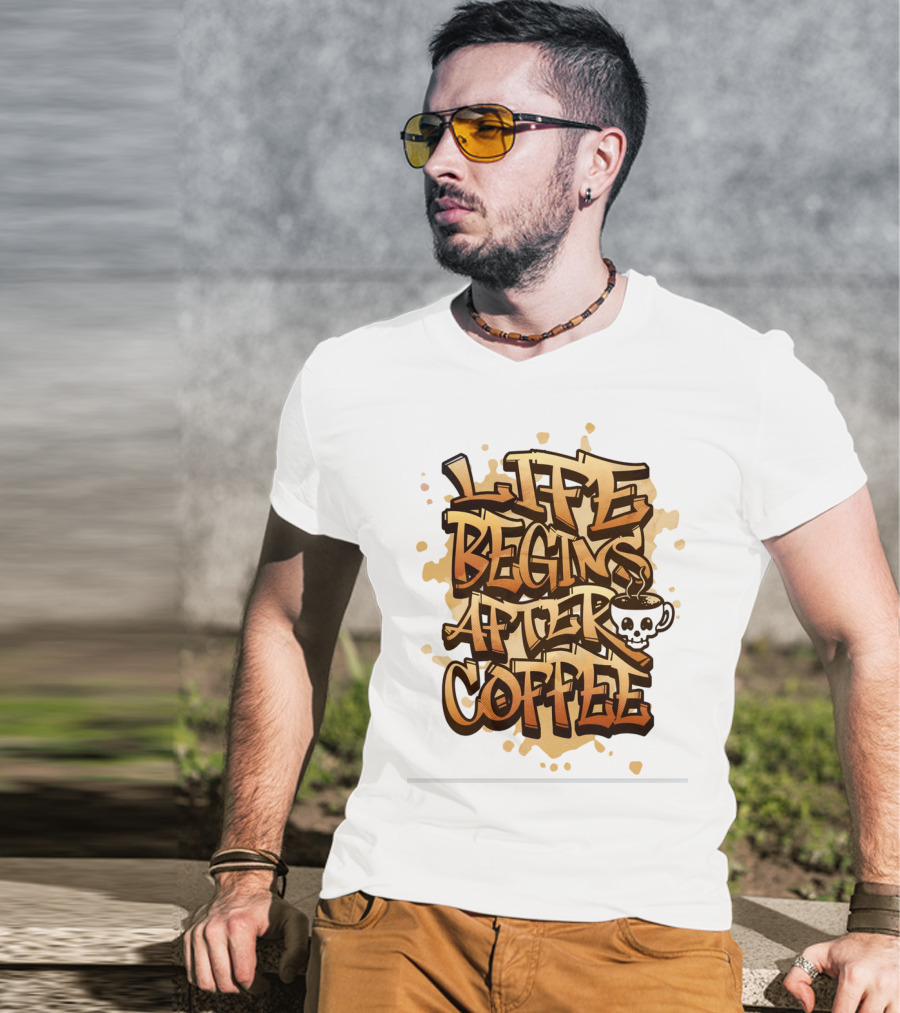 Life Begins After Coffee Graffiti Skull T-Shirt