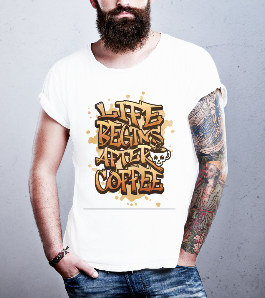 Life Begins After Coffee Graffiti Skull T-Shirt