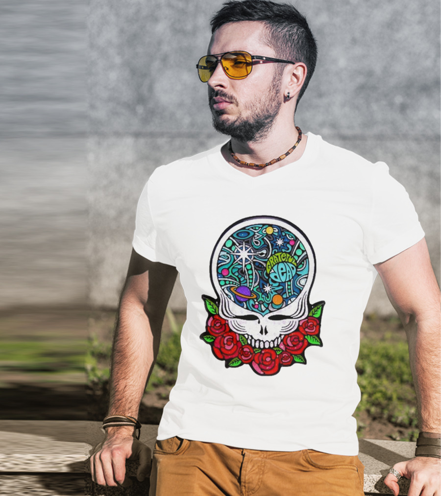 Grateful Dead Skull With Cosmic Rose Design By Danny Steinman T-Shirt
