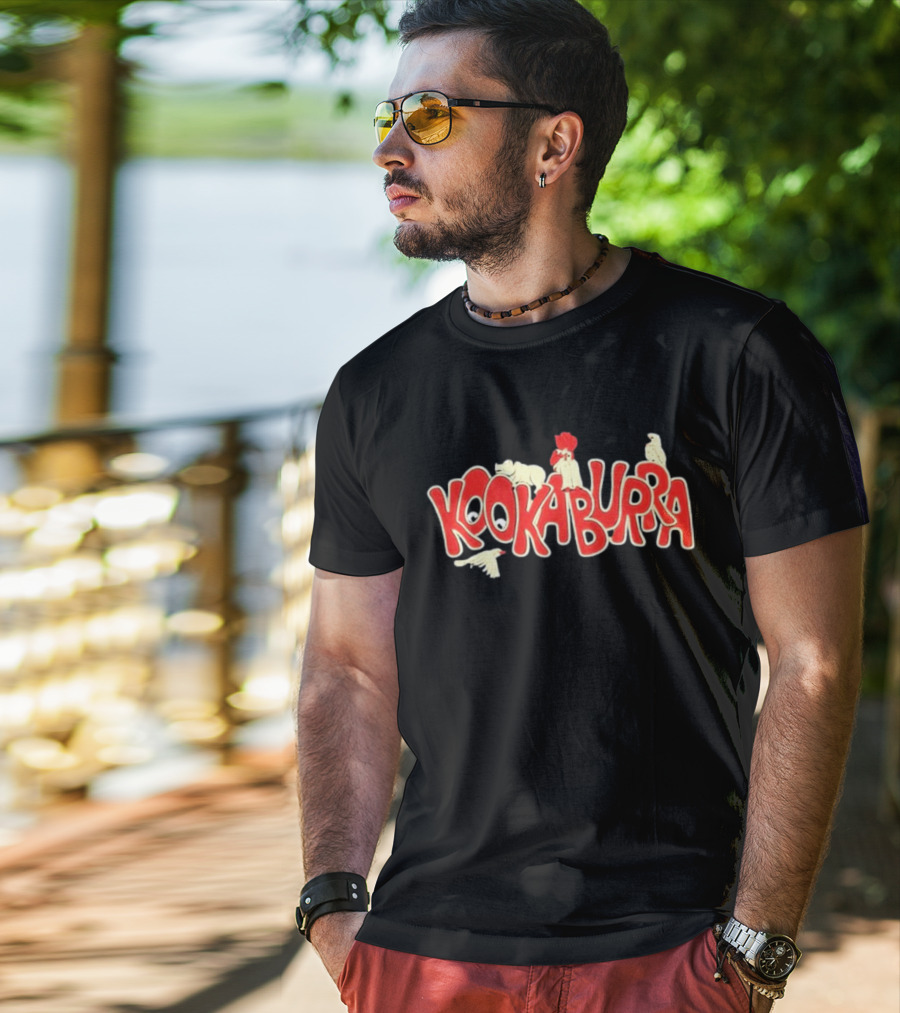 Kookaburra Band Logo With Animals In Red And White T-Shirt