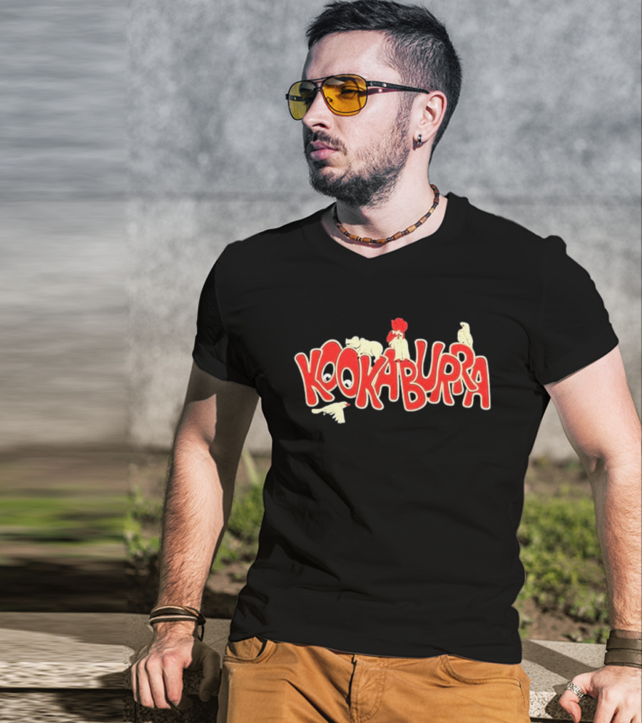 Kookaburra Band Logo With Animals In Red And White T-Shirt