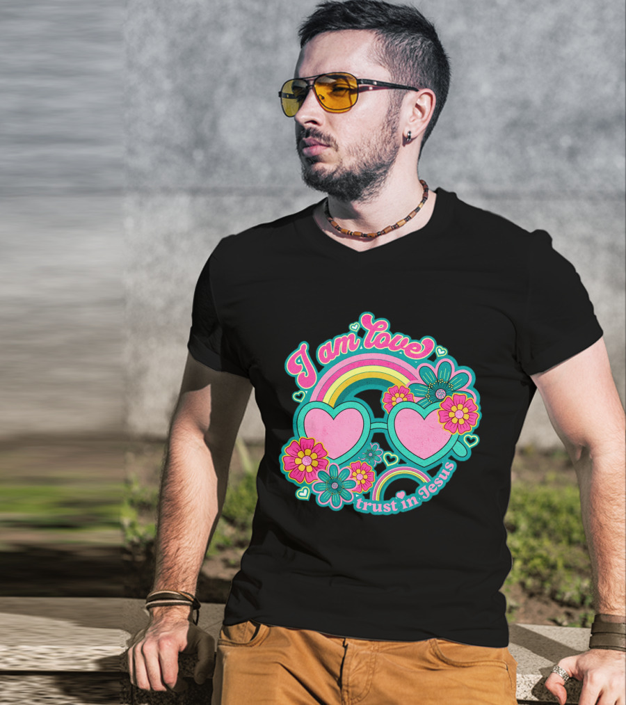 I Am Love Trust In Jesus Rainbow Hearts Flowers T-Shirt