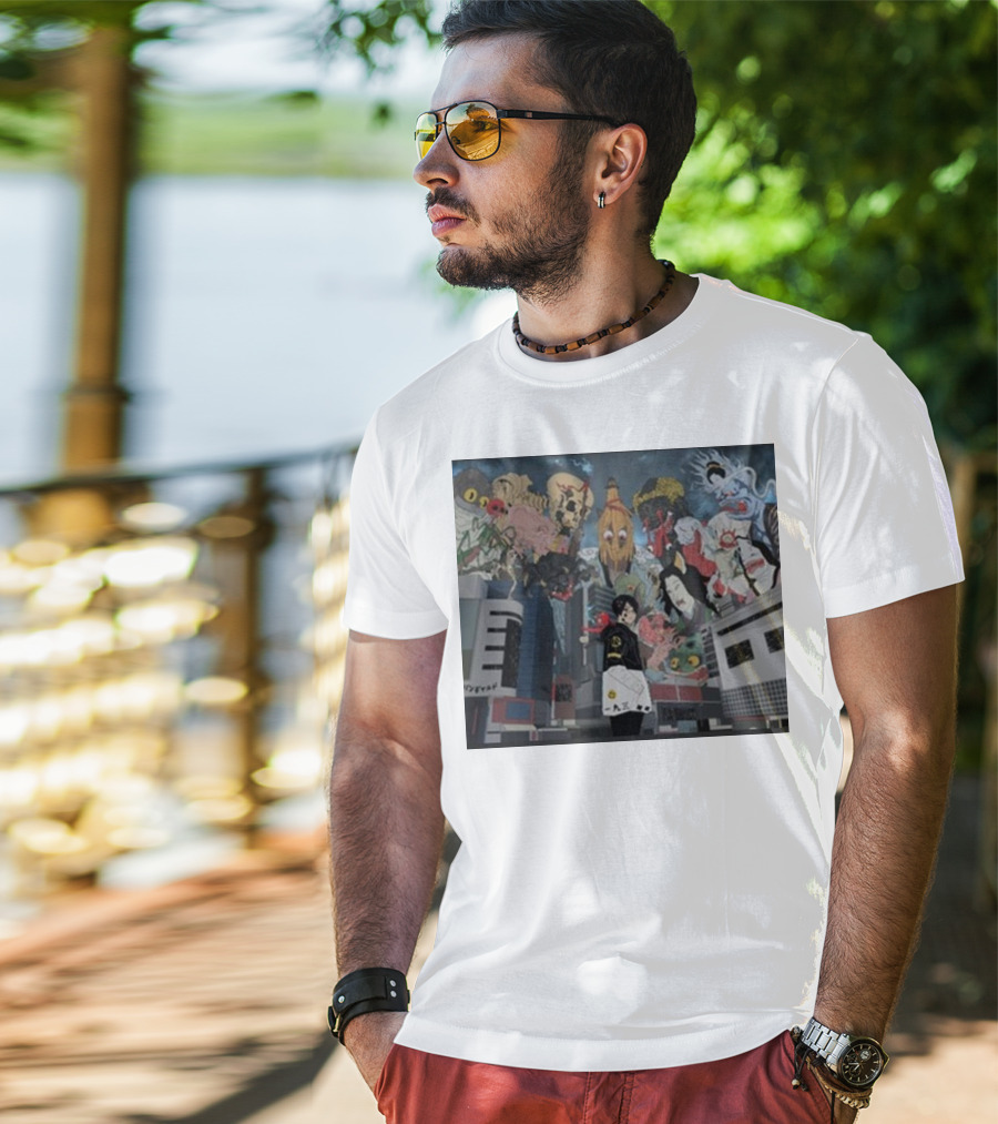 Kemuri Ikumi X Nass Anime Yokai-Inspired Urban Chaos Scene T-Shirt