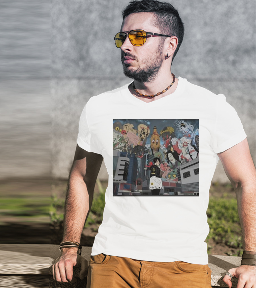 Kemuri Ikumi X Nass Anime Yokai-Inspired Urban Chaos Scene T-Shirt