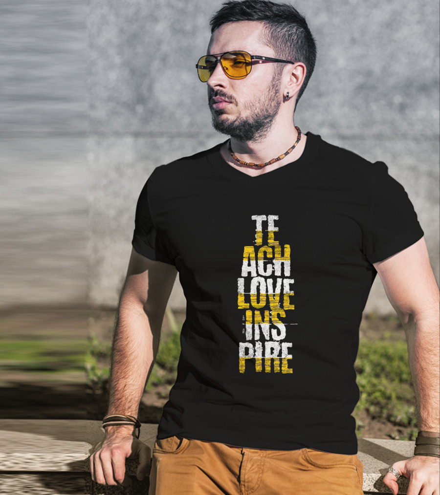 Teach Love Inspire Distressed Text Art Vertical Block T-Shirt