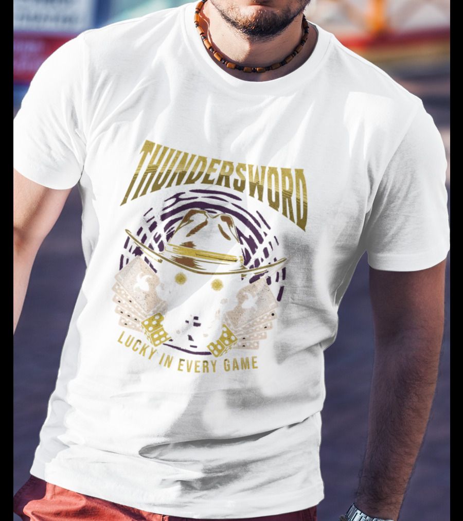 THUNDERSWORD LUCKY IN EVERY GAME VINTAGE SKULL AND CROSSBONES T-Shirt
