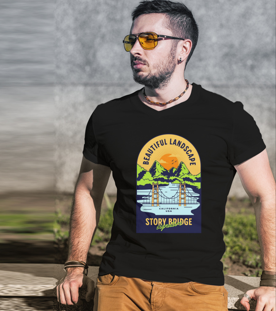 Beautiful Landscape Story Bridge California USA Signature T-Shirt