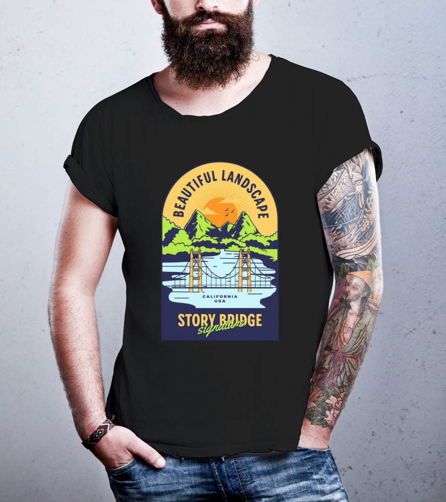 Beautiful Landscape Story Bridge California USA Signature T-Shirt