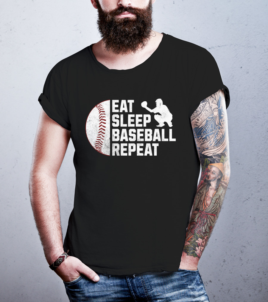 Eat Sleep Baseball Repeat Silhouette Catcher T-Shirt