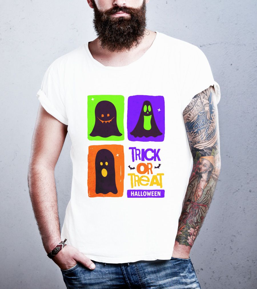 Halloween Trick Or Treat Ghosts In Colorful Boxes T-Shirt