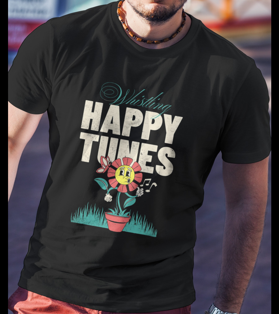 Whistling Happy Tunes Flower With Music Notes T-Shirt