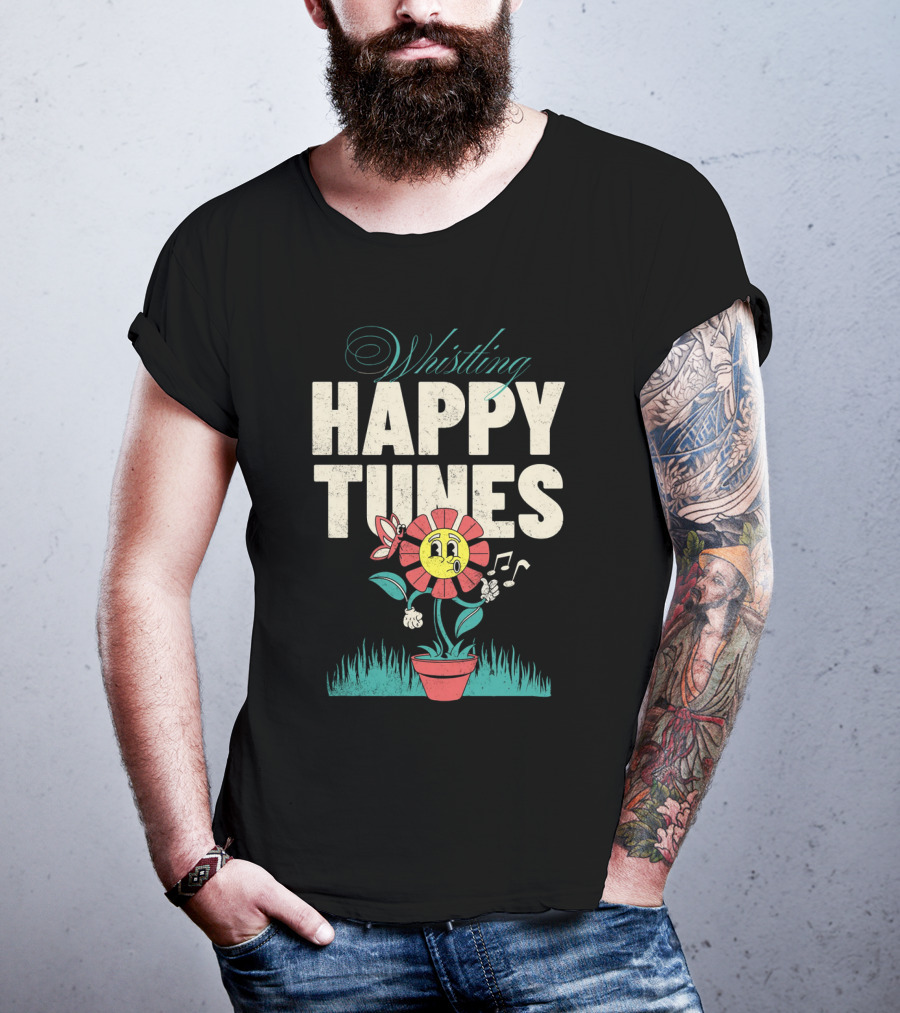 Whistling Happy Tunes Flower With Music Notes T-Shirt