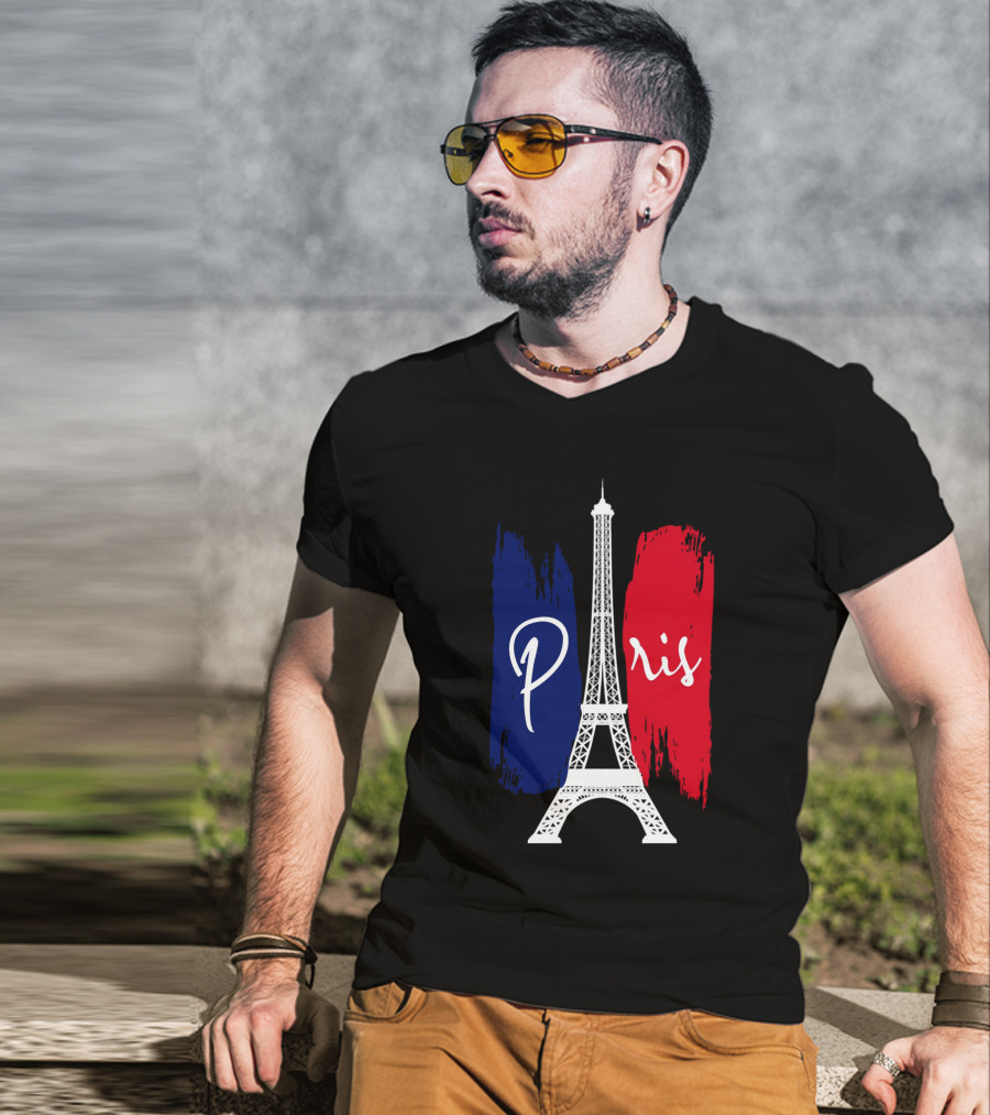 Paris Eiffel Tower Blue Red Brush Strokes T-Shirt