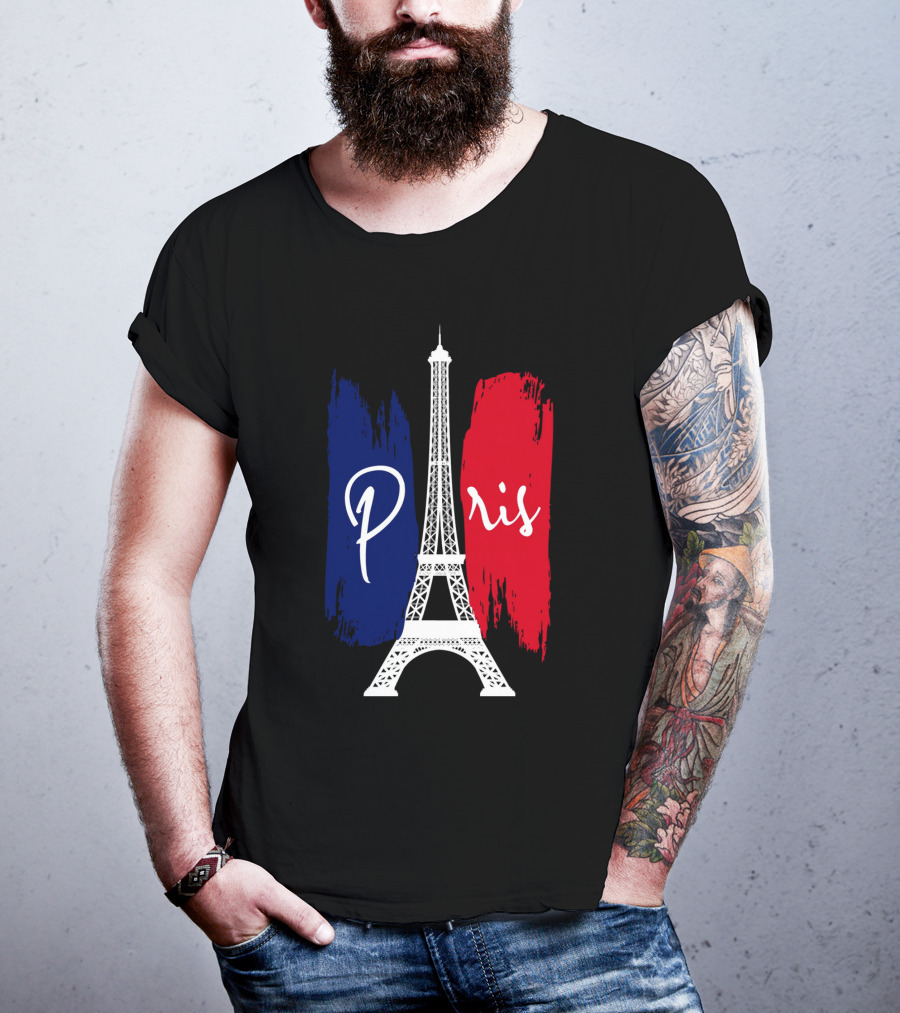 Paris Eiffel Tower Blue Red Brush Strokes T-Shirt
