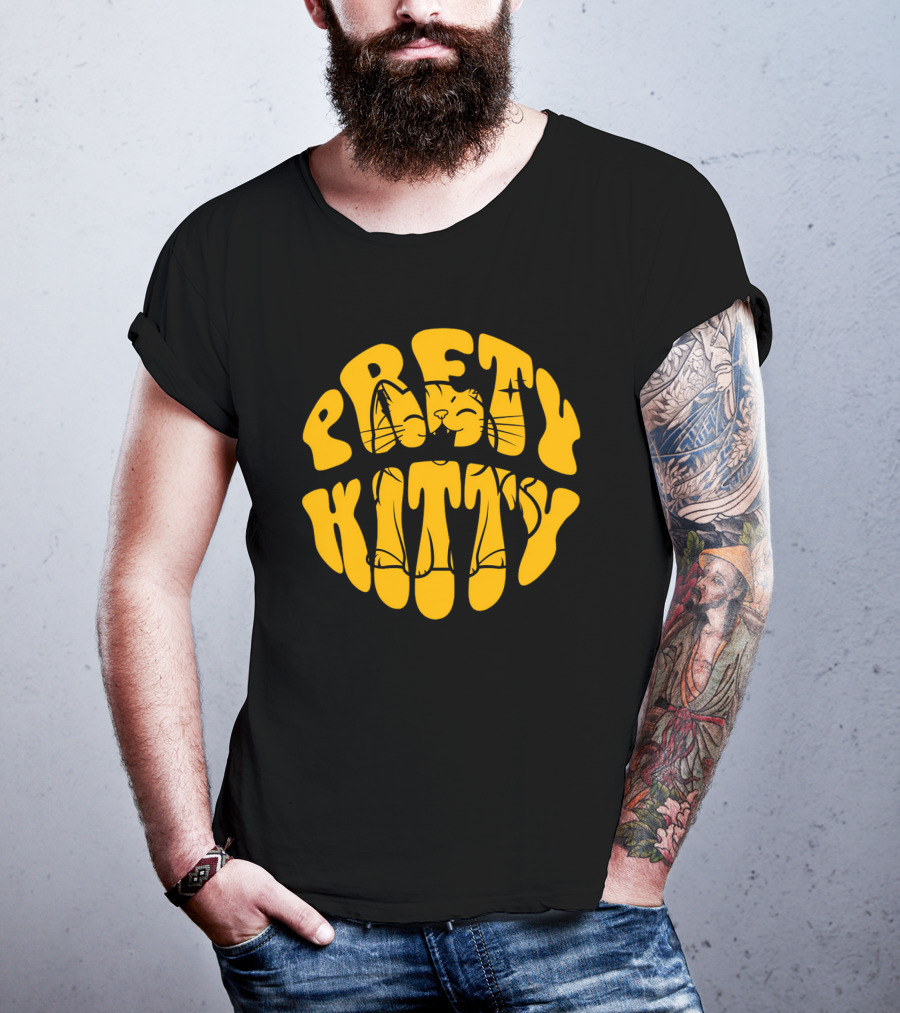 Pretty Kitty Cute Happy Cat Yellow Retro T-Shirt