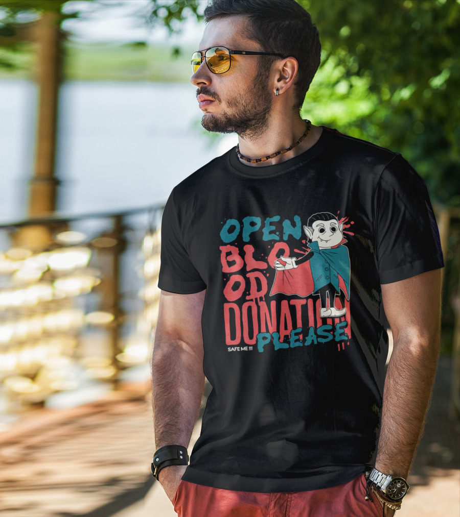 Open Blood Donation Please Safe Me Vampire T-Shirt