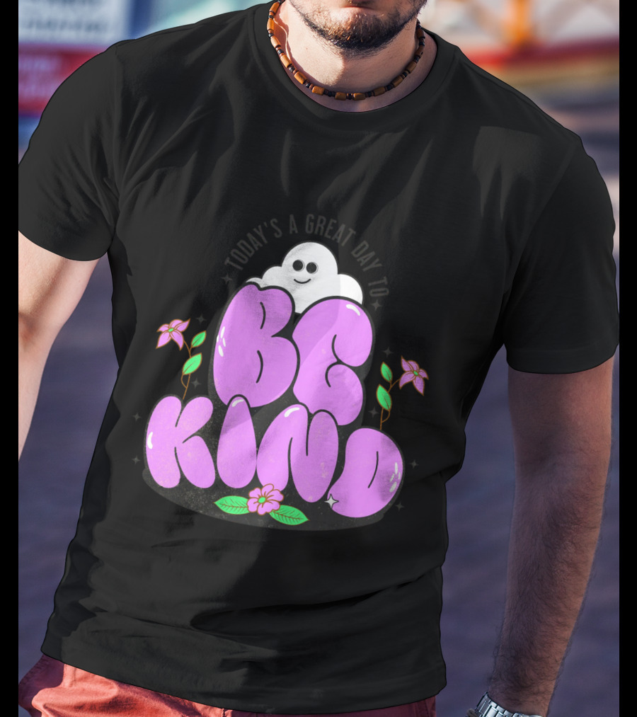 Be Kind Cute Ghost And Flowers T-Shirt