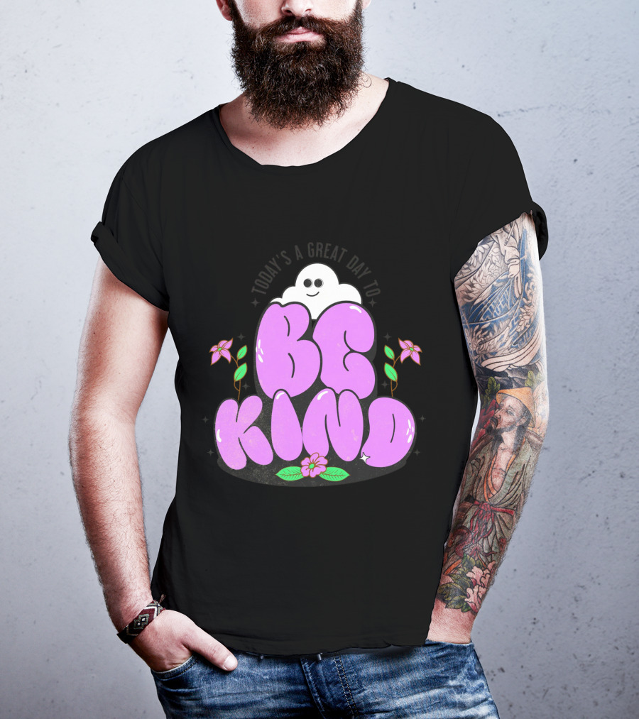 Be Kind Cute Ghost And Flowers T-Shirt