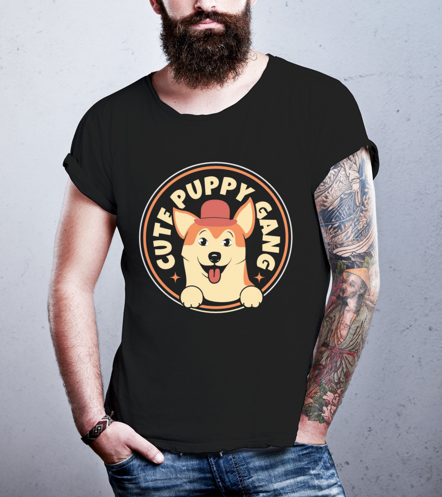 Cute Puppy Gang Corgi With Red Hat And Cheerful Expression T-Shirt