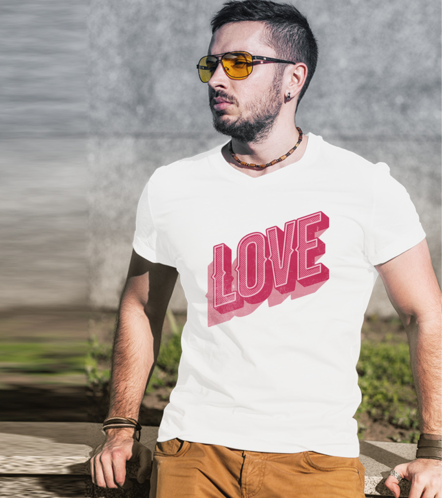 Love Lettering Typography Valentine's Day Pink 3D Effect T-Shirt