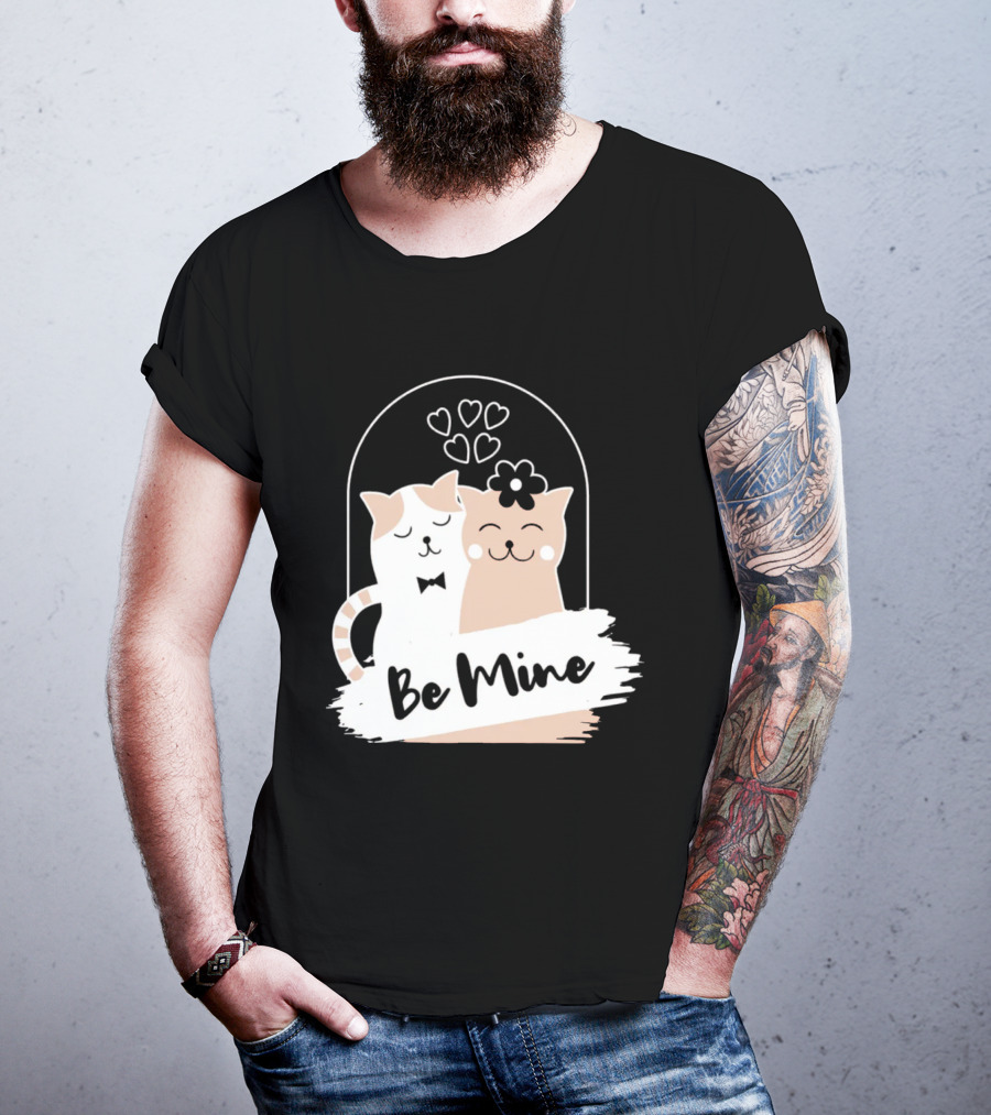 Be Mine Cute Cat Couple With Hearts And Bow Tie T-Shirt