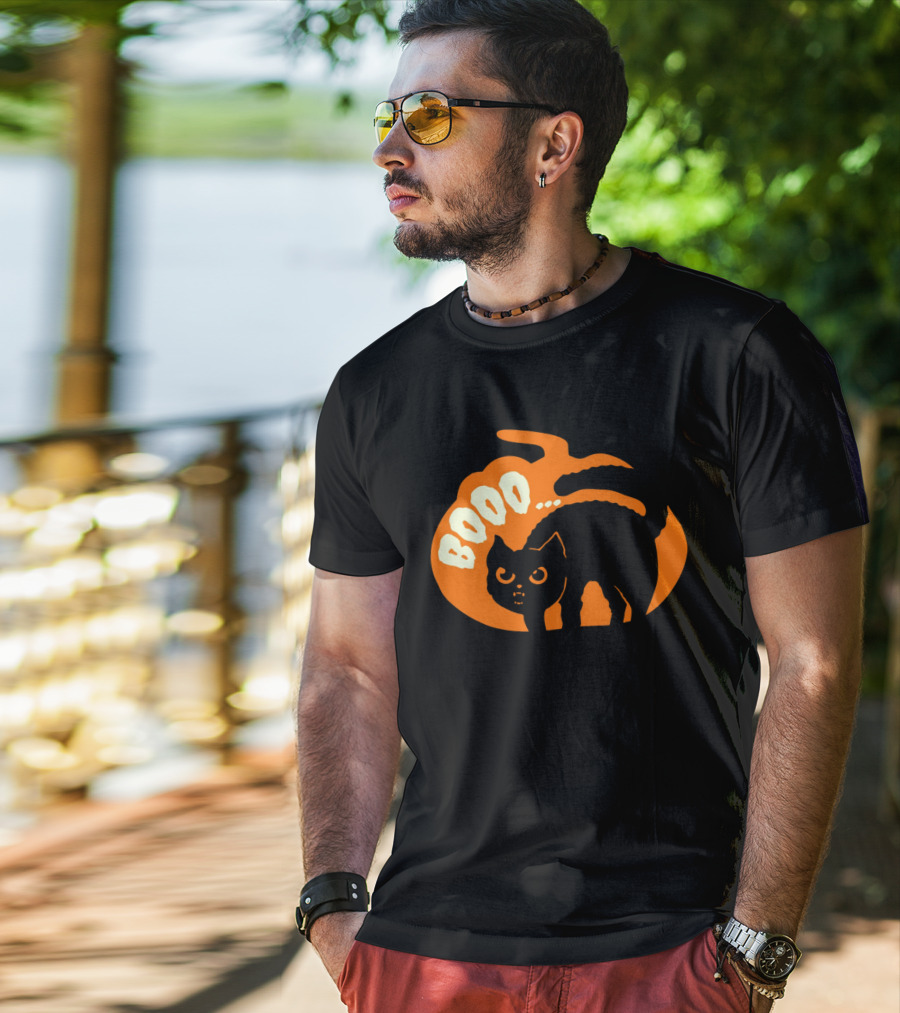 BOO Scary Cat Halloween Pumpkin T-Shirt