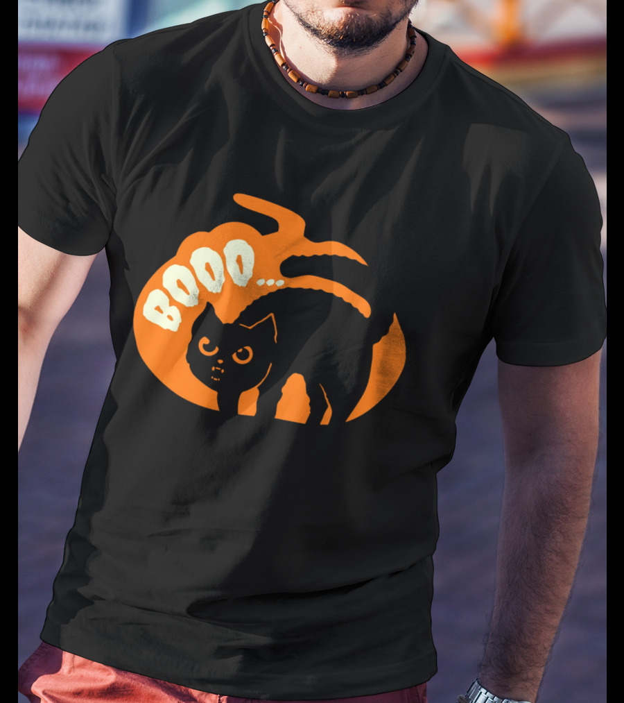 BOO Scary Cat Halloween Pumpkin T-Shirt