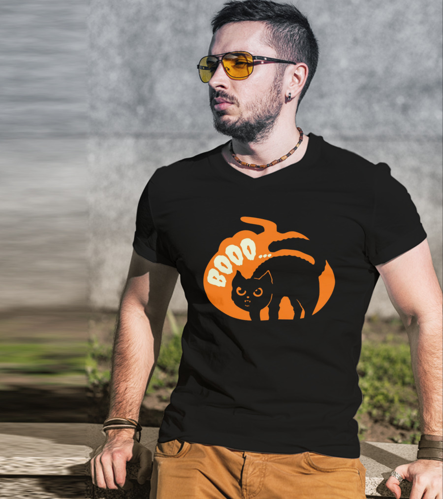 BOO Scary Cat Halloween Pumpkin T-Shirt