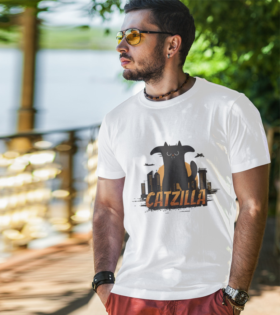 Catzilla Funny Comic Animal Skyline Monster T-Shirt