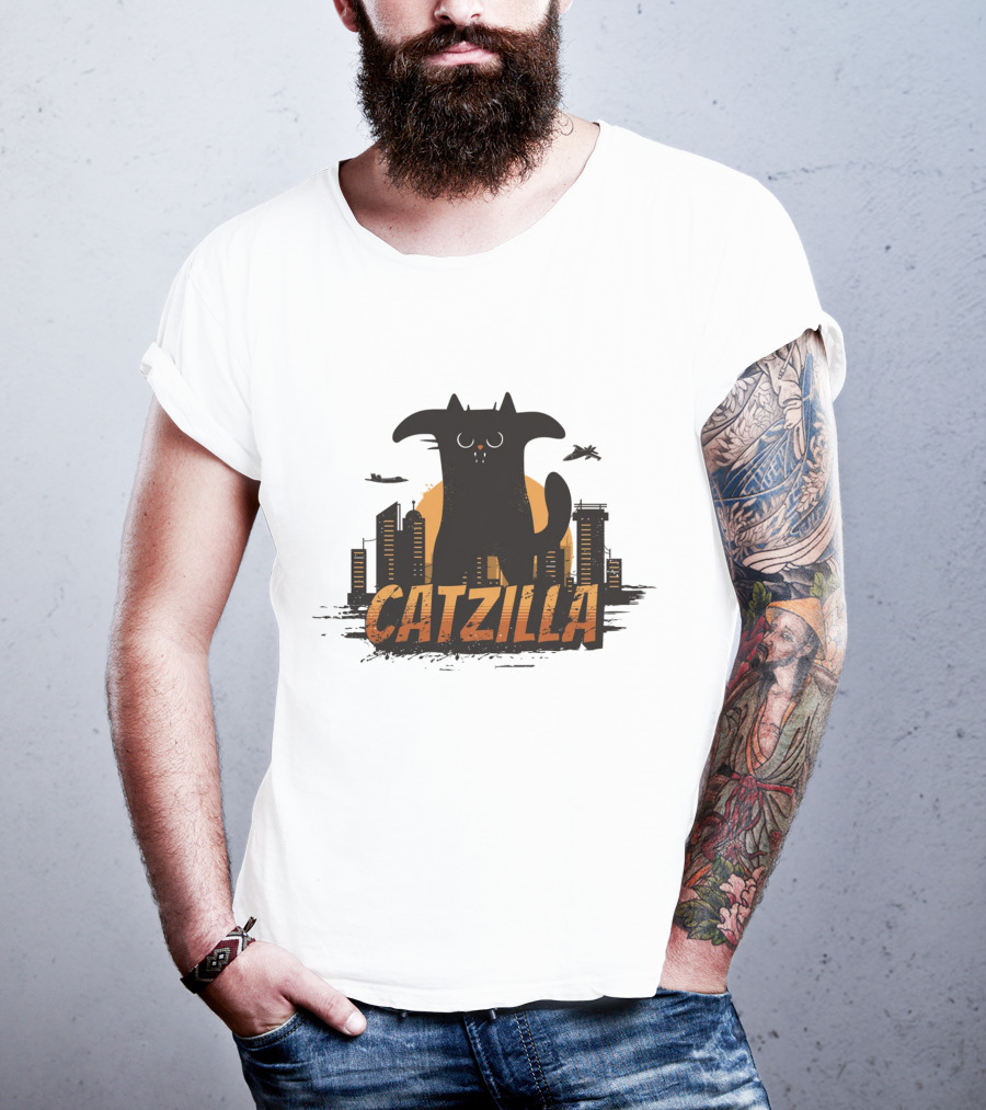 Catzilla Funny Comic Animal Skyline Monster T-Shirt