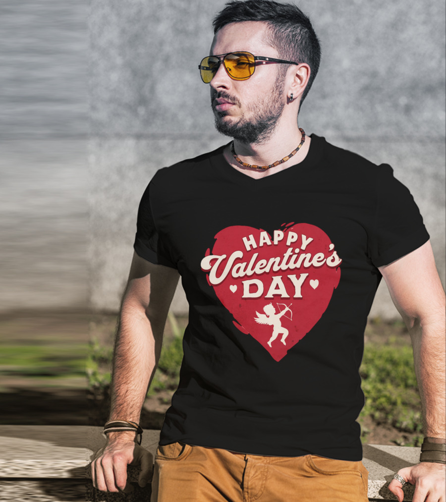 Happy Valentine's Day Cupid Heart With Arrow T-Shirt