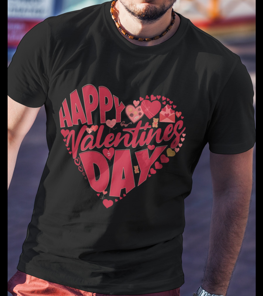 Happy Valentines Day Heart With Cute Bears And Red Hearts T-Shirt