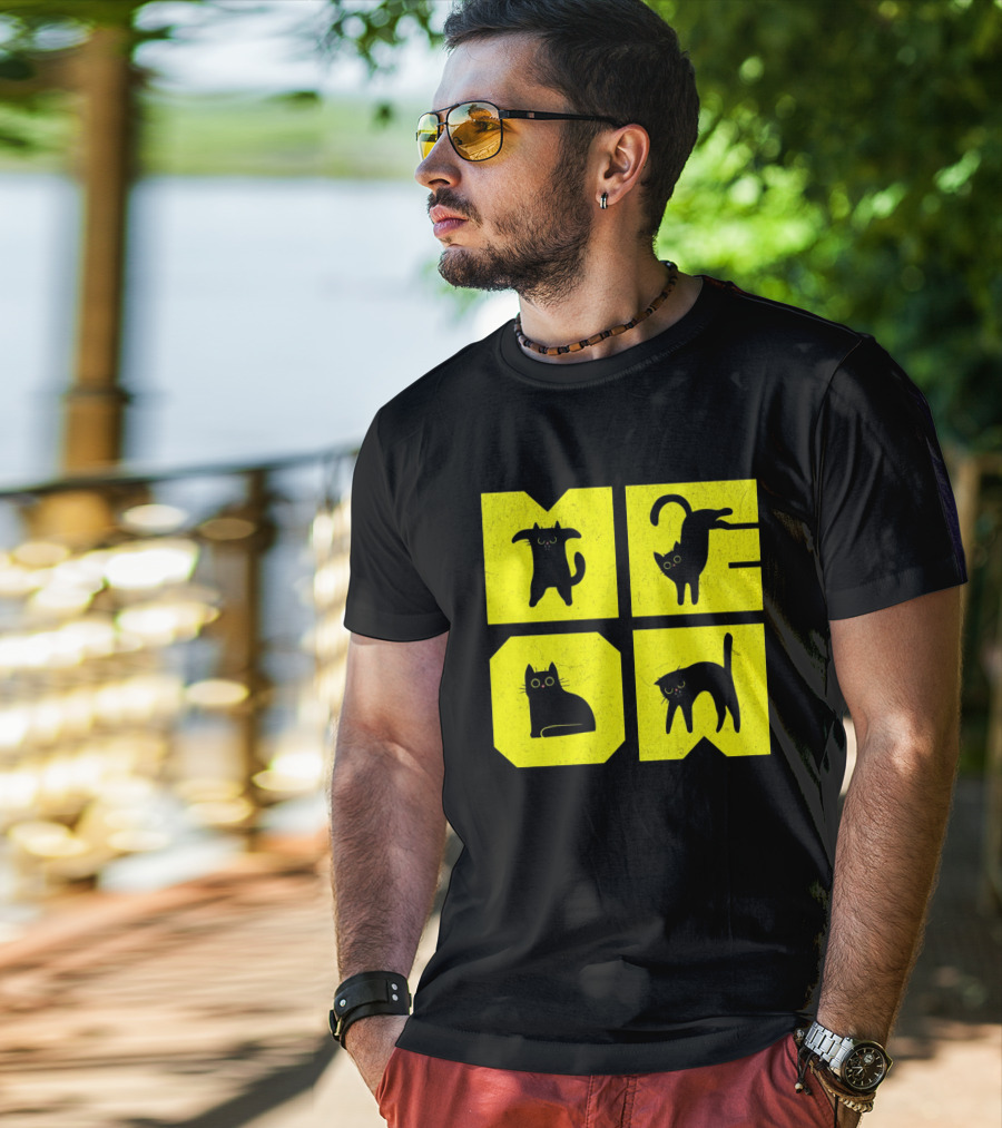 MEOW Cute Black Cats On Yellow Blocks T-Shirt