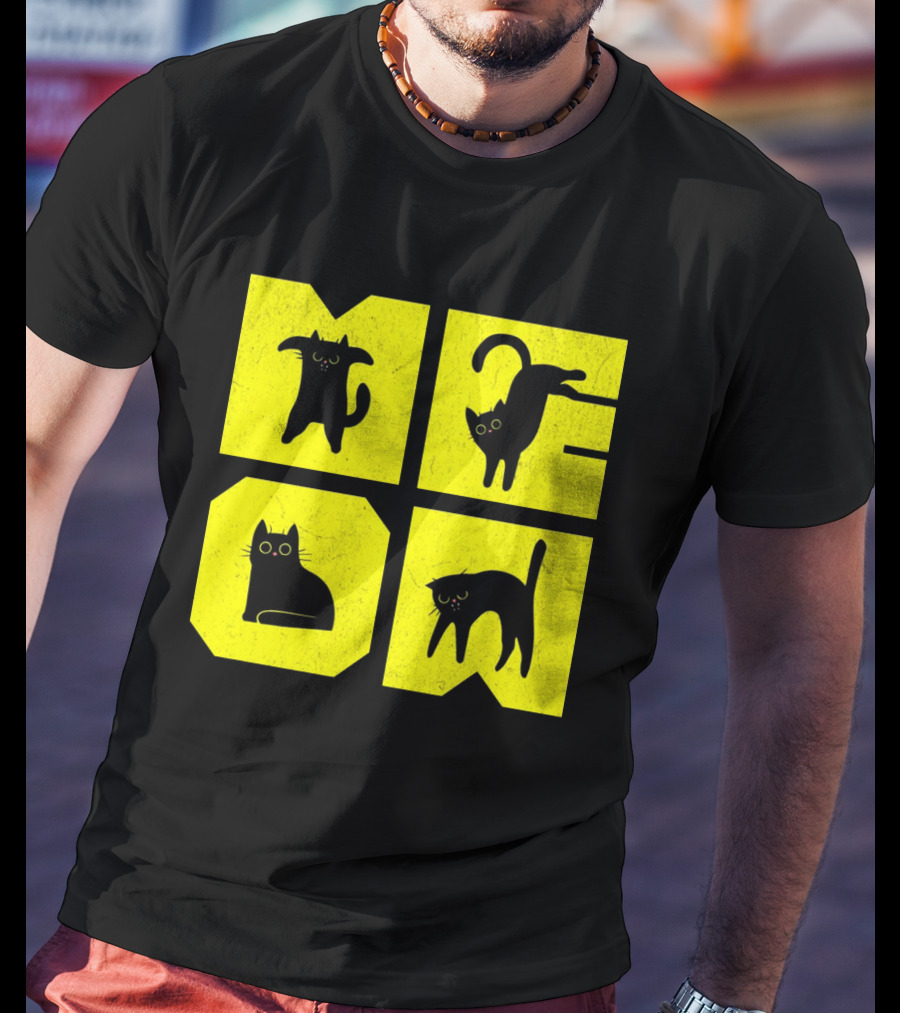 MEOW Cute Black Cats On Yellow Blocks T-Shirt