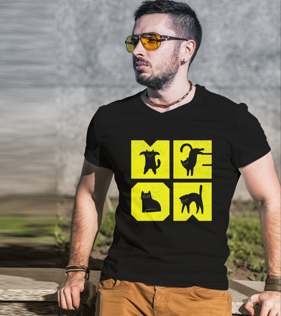 MEOW Cute Black Cats On Yellow Blocks T-Shirt