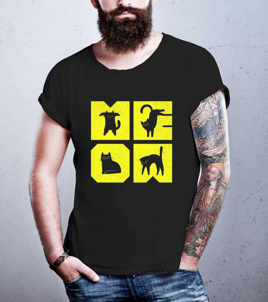 MEOW Cute Black Cats On Yellow Blocks T-Shirt