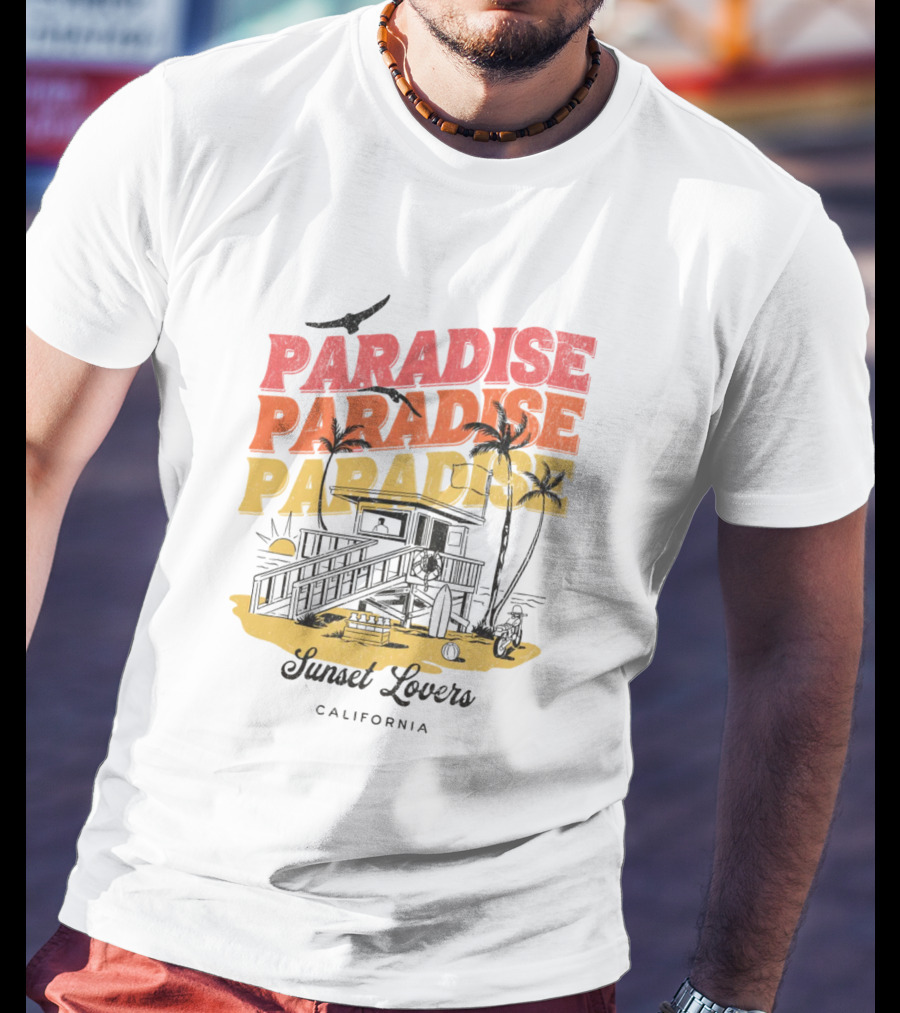Paradise Sunset Beach Scene With Tropical Palms T-Shirt